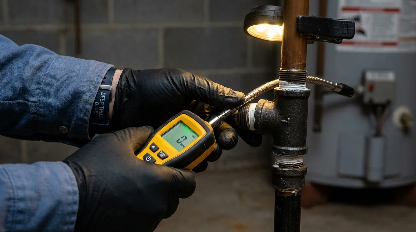 Gas leak detection with electronic sniffer by Johns Plumbing LLC in Fruitport